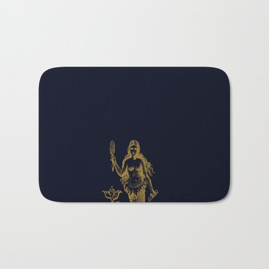 The gold mermaid- Navy blue maritime print with gold ornament Bath Mat