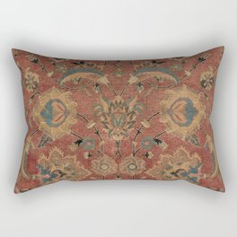 Flowery Boho Rug IV // 17th Century Distressed Colorful Red Navy Blue Burlap Tan Ornate Accent Patte Rectangular Pillow