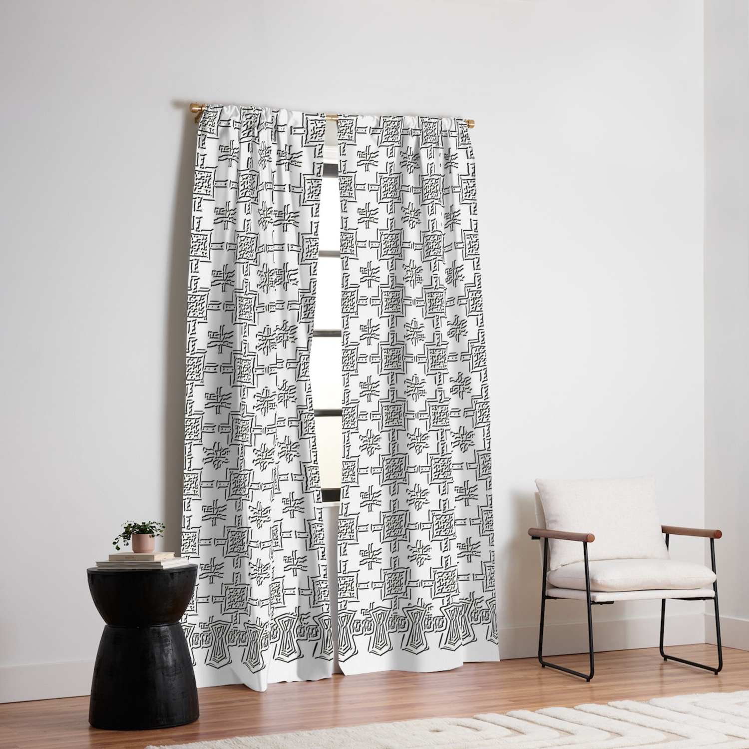 Vintage White Crochet Square Lace Pattern Blackout Curtain By