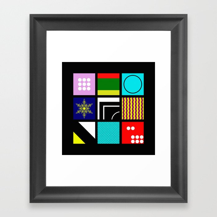 Eclectic 1 - Random collage of 9 bold colourful patterns in an abstract style Framed Art Print