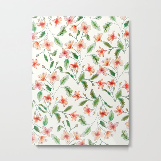Orange Watercolor Botanical Pattern Metal Print