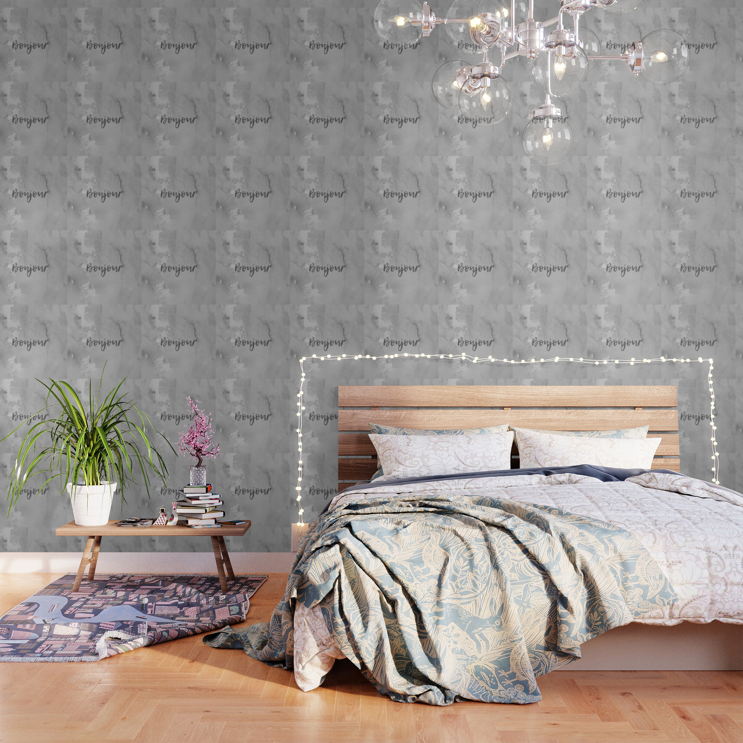 Bonjour Textured Grey Wallpaper By Jenmag Society6