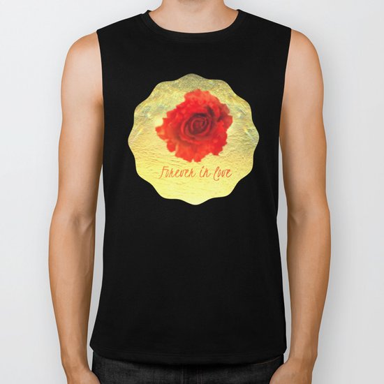 Forever in love red rose on gold with rays Biker Tank