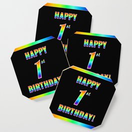 [ Thumbnail: Fun, Colorful, Rainbow Spectrum “HAPPY 1st BIRTHDAY!” Coaster ]