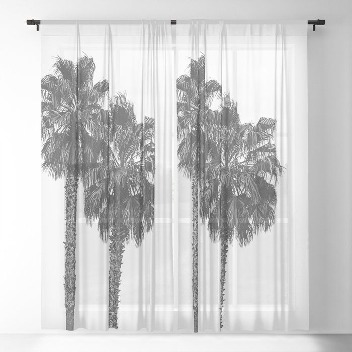 Dos Palmeras // Tropical Black and White Palm Tree Photography California Nature Ocean Vibes Sheer Curtain