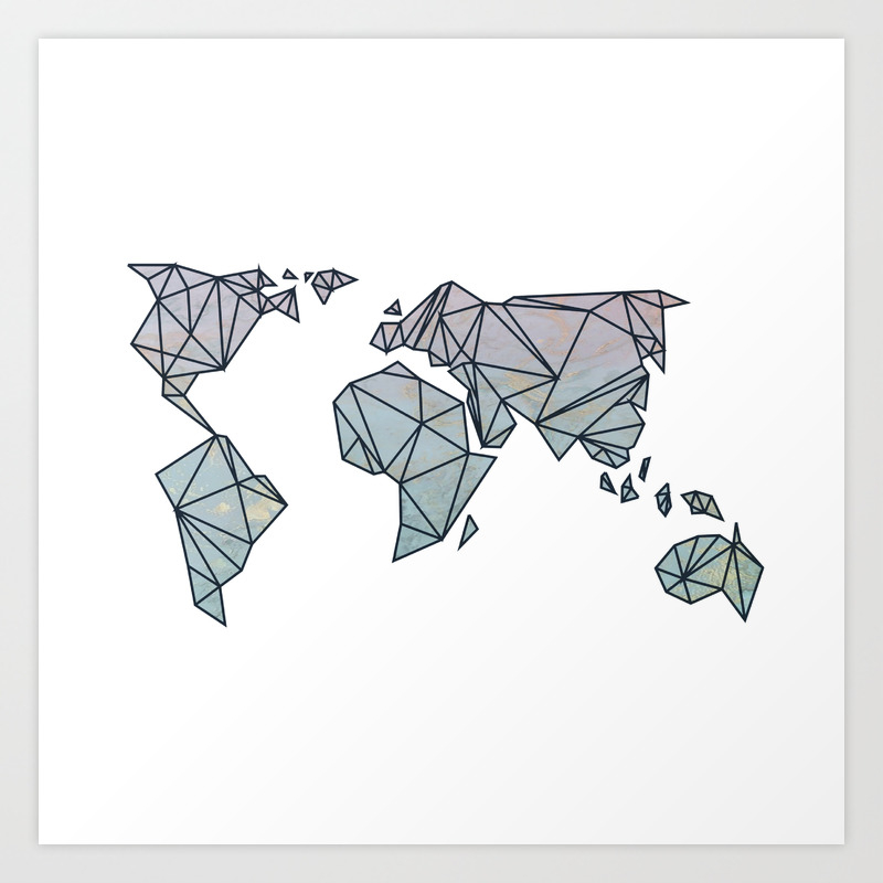 Geometric Map Of World Geometric World Map Art Print By Thefolkstudio | Society6