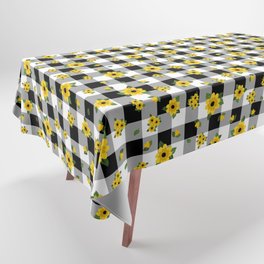 Yellow Flowers All Over - black check Tablecloth