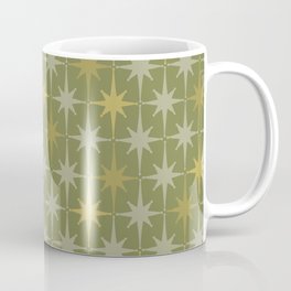 Midcentury Modern Atomic Starburst Pattern in Retro Olive Green and Vintage Celadon Tones Mug