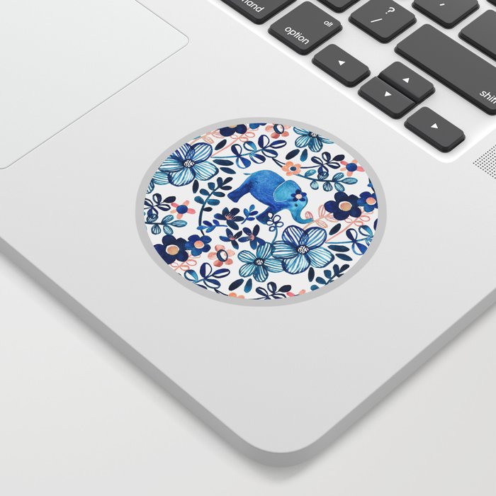 Blush Pink, White and Blue Elephant and Floral Watercolor Pattern Sticker