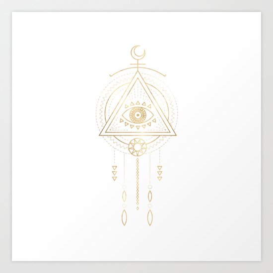 Mandala Golden Eye Geometric Tribal Art Print