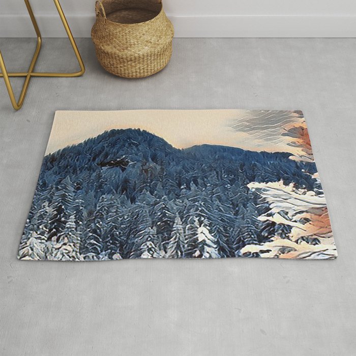 Snowy winter landscape - Artistic illustration design Rug