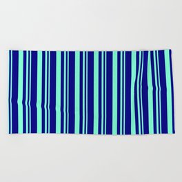 [ Thumbnail: Blue & Aquamarine Colored Lines/Stripes Pattern Beach Towel ]
