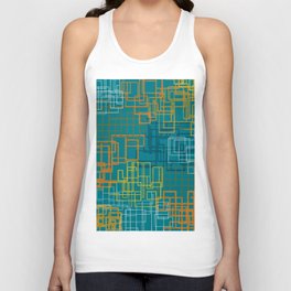 Mid-Century Modern Geometric Watercolor Abstraction in Moroccan Teal Orange Olive Unisex Tank Top