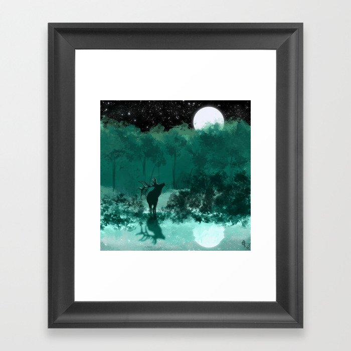 Moonlit Moose Reflection Framed Art Print