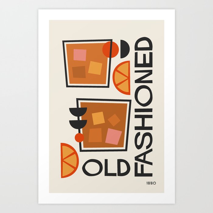 Old Fashioned Cocktail Minimalist Retro Print Art Print