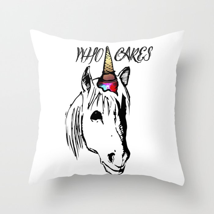 Who Cares Unicorn Throw Pillow