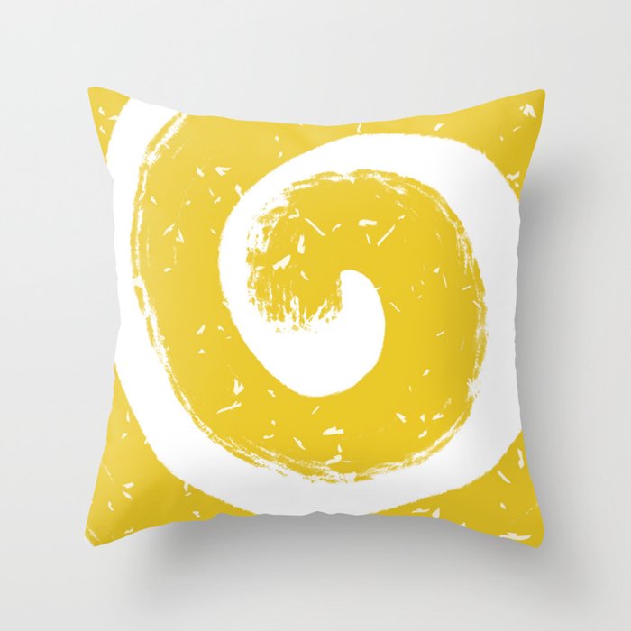 Yellow and White Spiral II Throw Pillow