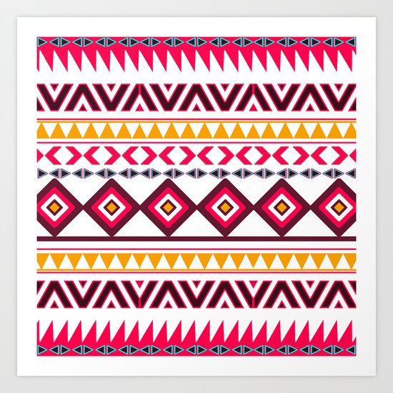 Pink Orange Bright Andes Abstract Aztec Pattern Art Print