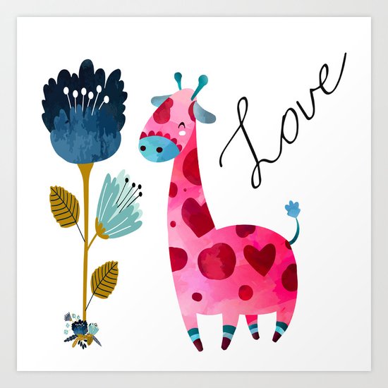 Love Girffe Art Print