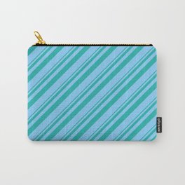[ Thumbnail: Light Sea Green & Light Sky Blue Colored Striped Pattern Carry-All Pouch ]