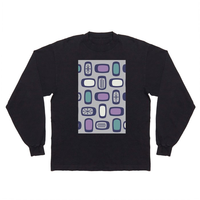 Midcentury MCM Rounded Rectangles Gray Purple Long Sleeve T Shirt