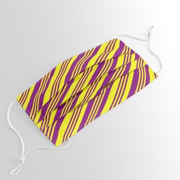 [ Thumbnail: Purple and Yellow Colored Lined Pattern Face Mask ]