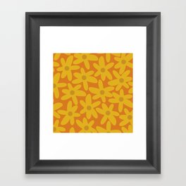 Daisy Time Retro Floral Pattern in Moroccan Orange, Mustard, and Ochre Framed Art Print