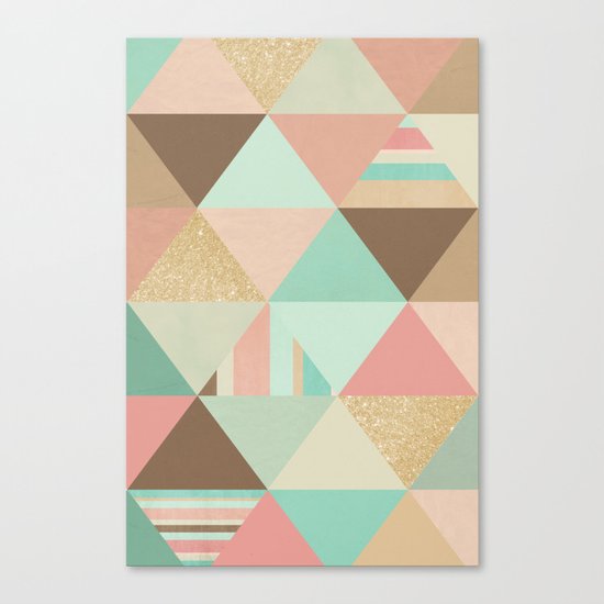 Peach, Mint and Gold Triangles Canvas Print
