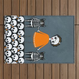 Day of the Dead Skellie Cats Orange Outdoor Rug