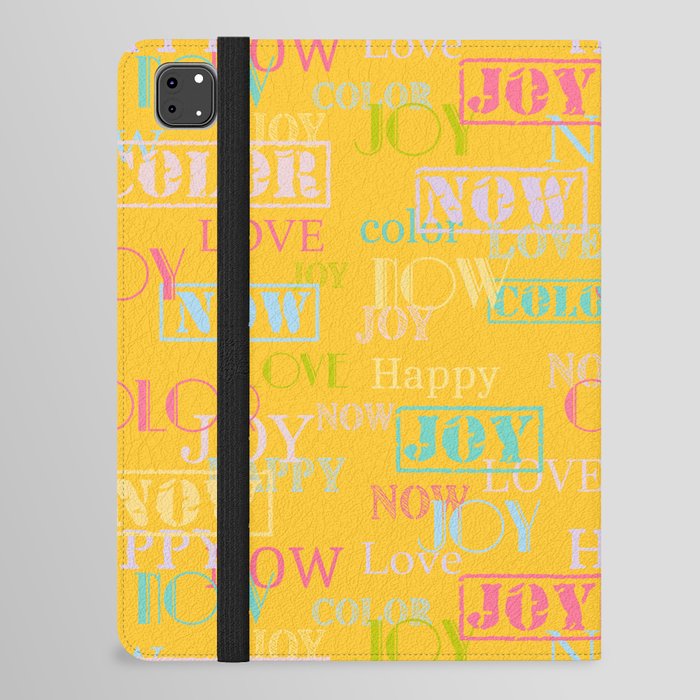 Enjoy The Colors - Colorful Typography modern abstract pattern on Yellow color background iPad Folio Case