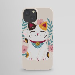 Japanese Lucky Cat with Cherry Blossoms iPhone Case