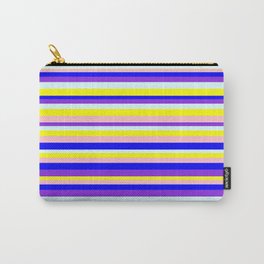 [ Thumbnail: Eyecatching Pink, Blue, Purple, Light Cyan & Yellow Colored Striped Pattern Carry-All Pouch ]