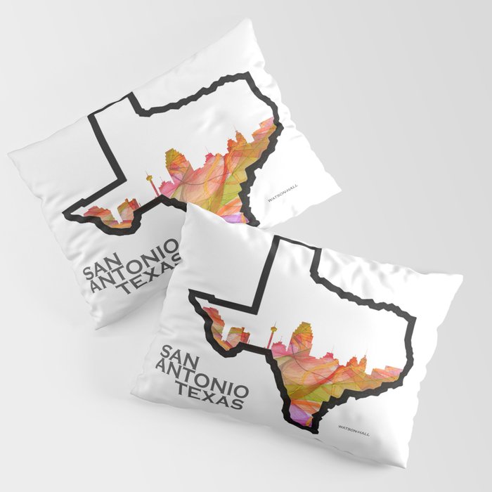 Texas State Map with San Antonio Skyline Pillow Sham