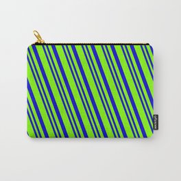 [ Thumbnail: Chartreuse & Blue Colored Lined Pattern Carry-All Pouch ]