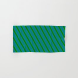 [ Thumbnail: Teal & Green Colored Stripes/Lines Pattern Hand & Bath Towel ]