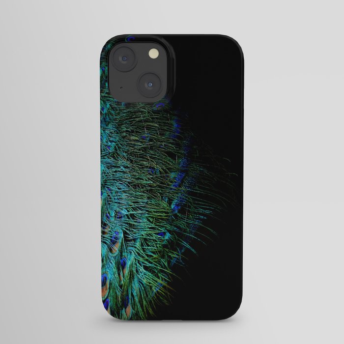 Peacock feathers on a black background iPhone Case