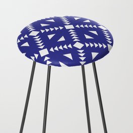 Navy Blue Tiles Retro Pattern Abstract Tiled Moroccan Art Counter Stool