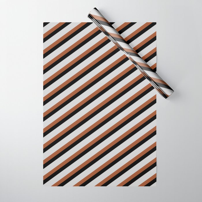 Light Grey, Sienna, and Black Colored Striped/Lined Pattern Wrapping Paper