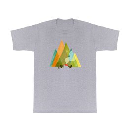 House at the foot of the mountains T Shirt | Adventure, Outdoor, Geometric, Whimsical, Digital, Mountains, Winter, Popart, Nature, Watercolor 