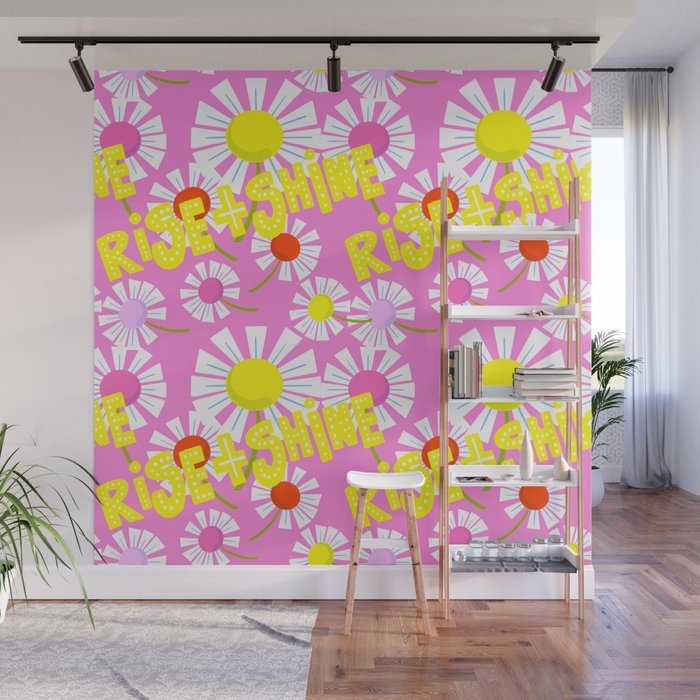 Rise And Shine Modern Daisy Flowers Hot Pink Wall Mural
