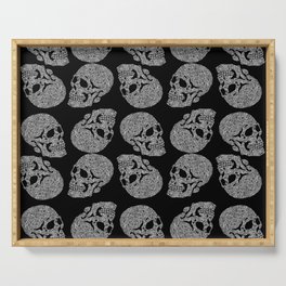Skull doodle pattern - white on black - trippy art Serving Tray