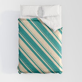 [ Thumbnail: Dark Cyan & Bisque Colored Stripes/Lines Pattern Comforter ]