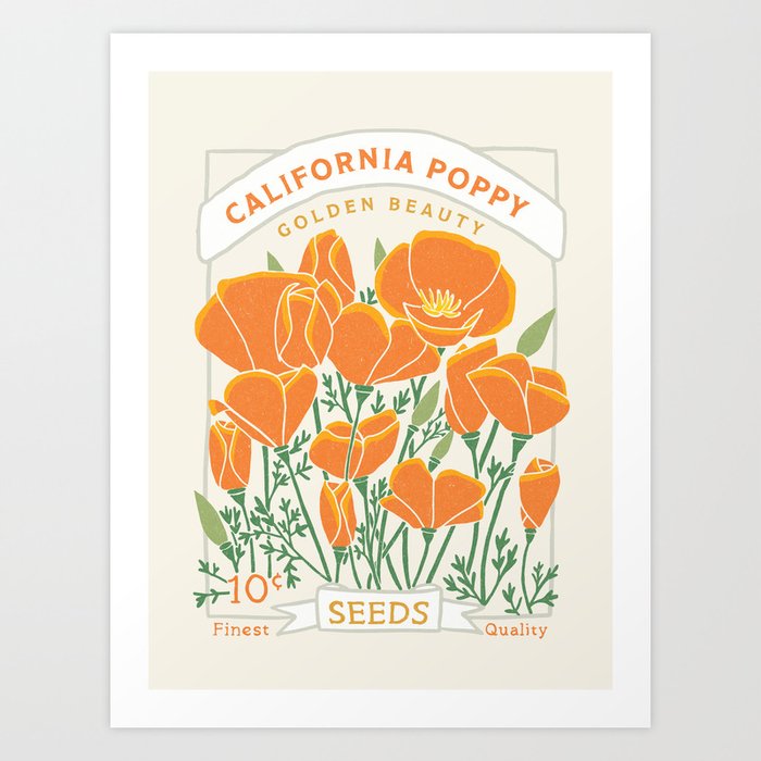 California Poppy Seed Packet (Beige) Art Print