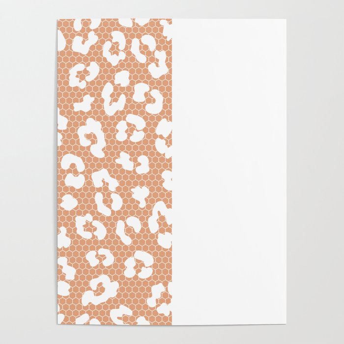 White Leopard Print Lace Vertical Split on Peach Orange Poster