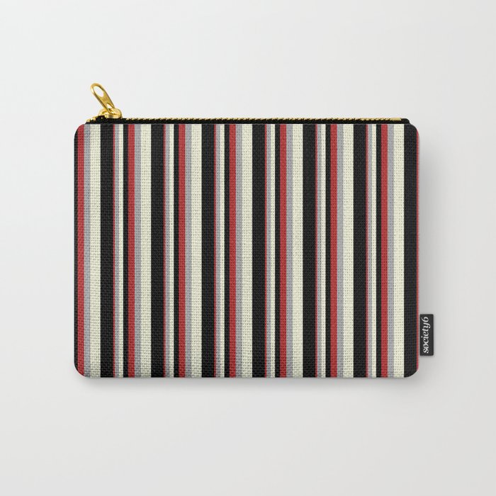 Red, Dark Gray, Beige & Black Colored Lines/Stripes Pattern Carry-All Pouch