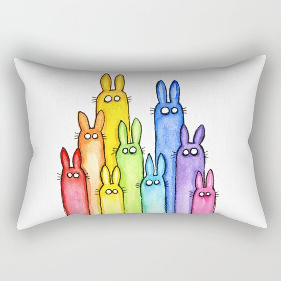 Rainbow of Bunny Rabbits Watercolor Rectangular Pillow
