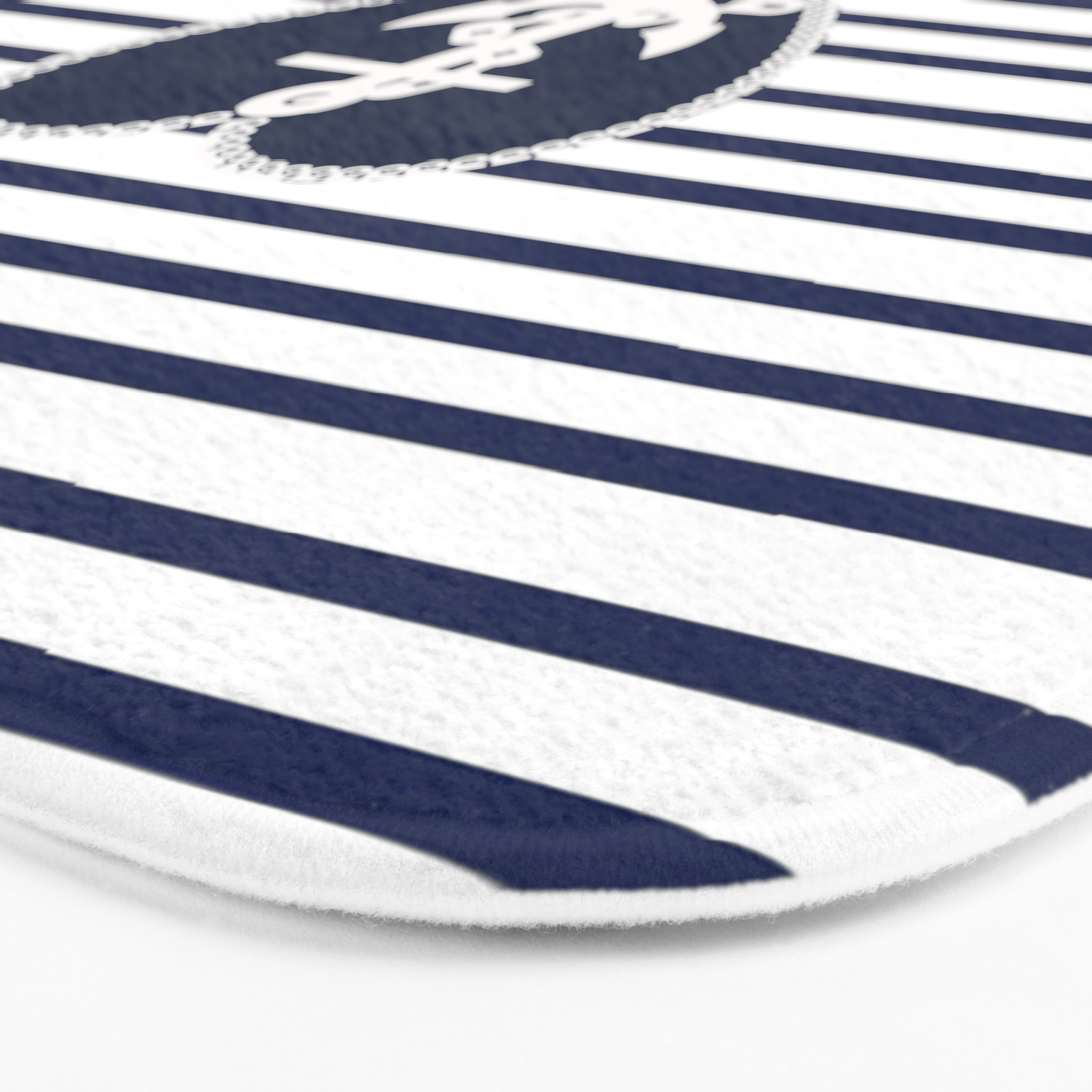 Modern Navy Blue White Heart Anchor Nautical Stripes Bath Mat By
