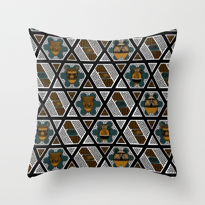 Greek Art, Frets and Vases Throw Pillow