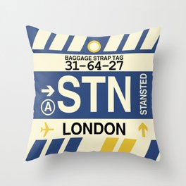 STN London (Stansted) • Airport Code and Vintage Baggage Tag Design Throw Pillow | Flight, Newhomeowner, Travel, Housewarminggift, Baggagetag, Wanderlust, Stansted, Frequentflyer, England, Stn 