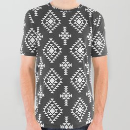 Dark Grey and White Native American Tribal Pattern All Over Graphic Tee
